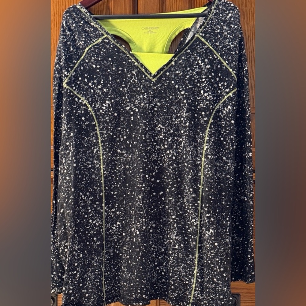 Catherines Neon Splatter Print Activewear Top Stretch Oversized Racerback Curvy
